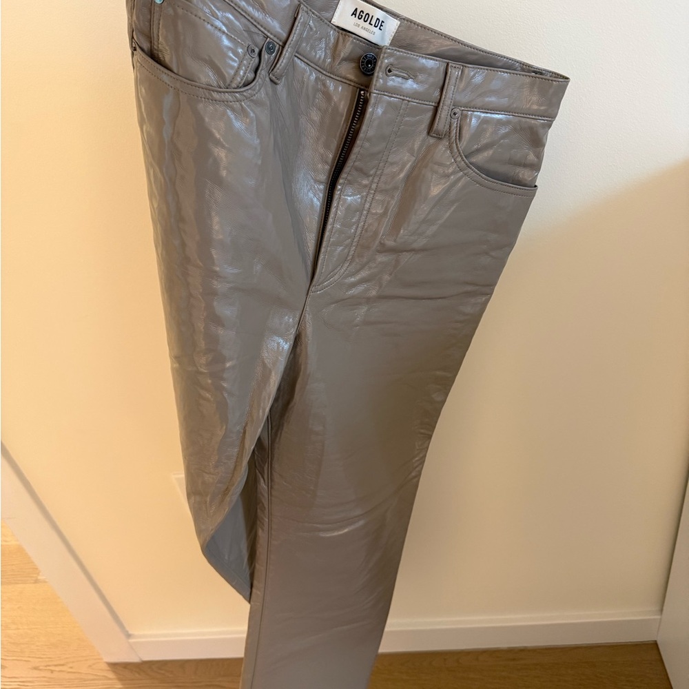 Agolde Shiny Gray Leather Trousers